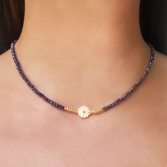 Collar Cuentas Acristaladas Margarita  Acero Inoxidable 1R4