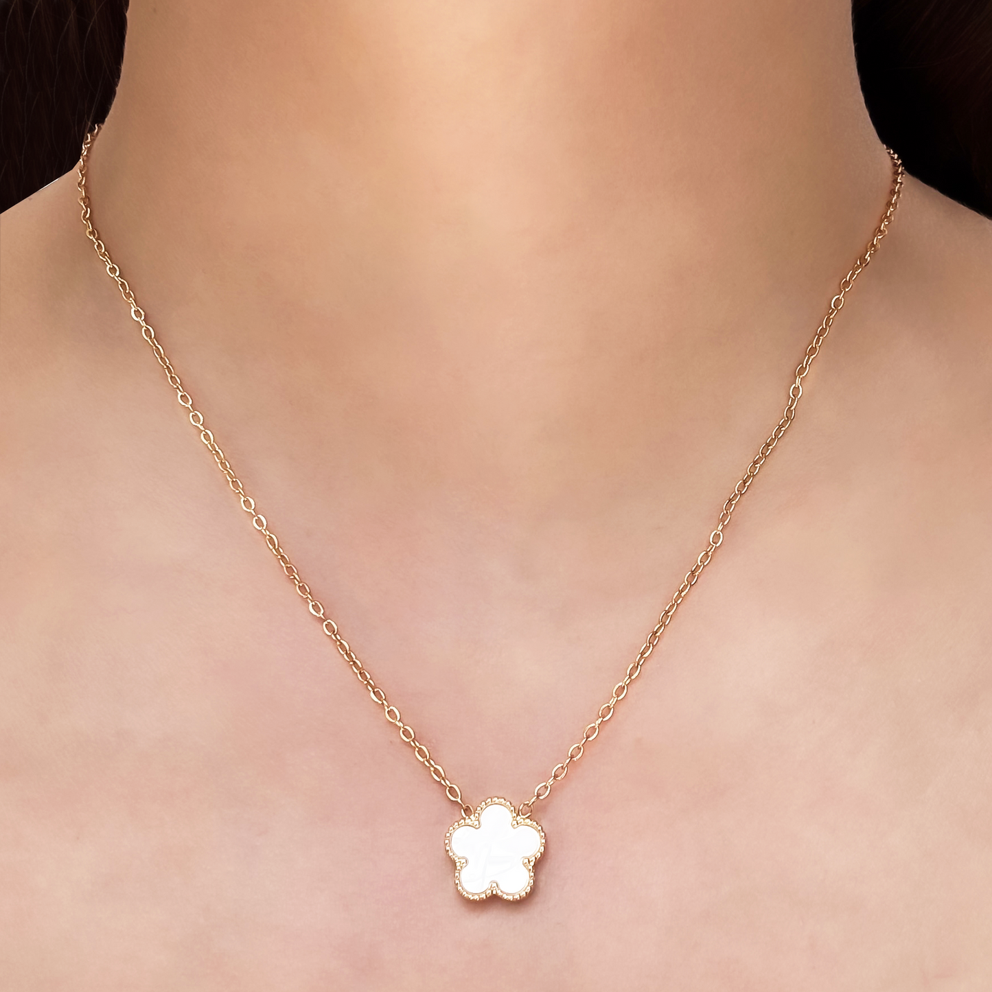 Collar Trébol Blanco Acero Inoxidable  1D6