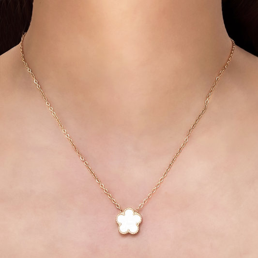 Collar Trébol Blanco Acero Inoxidable  1D6