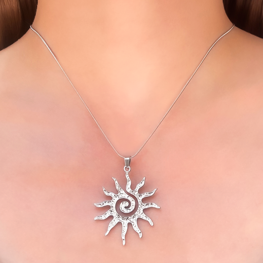 Collar Plateado Sol Acero Inoxidable 1S4