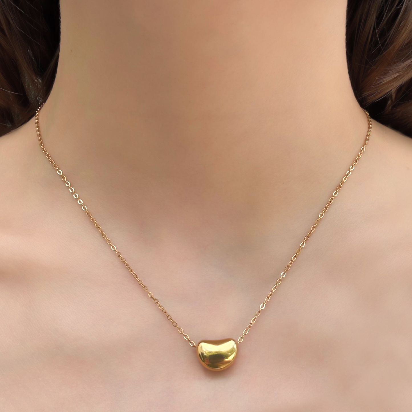 Collar Dorado Corazón Chato  Acero Inoxidable  1X4