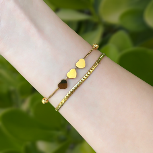 Pulsera Doble Dorada Corazones Acero Inoxidable 1Q4