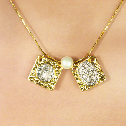 Collar Escapulario Virgen Oro-Plata Acero Inoxidable 1B7