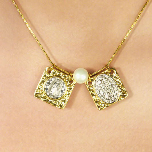 Collar Escapulario Virgen Oro-Plata Acero Inoxidable 1B7