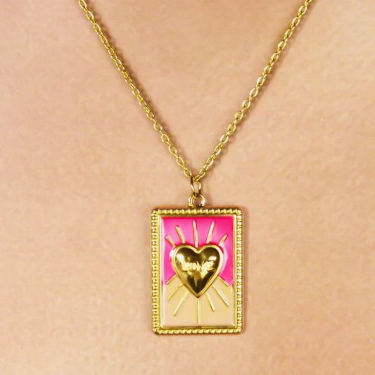Collar Dorado Corazón en Cuadro Acero Inoxidable  1i3
