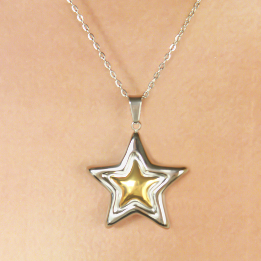 Collar Estrella Oro-Plata Acero Inoxidable 1G3
