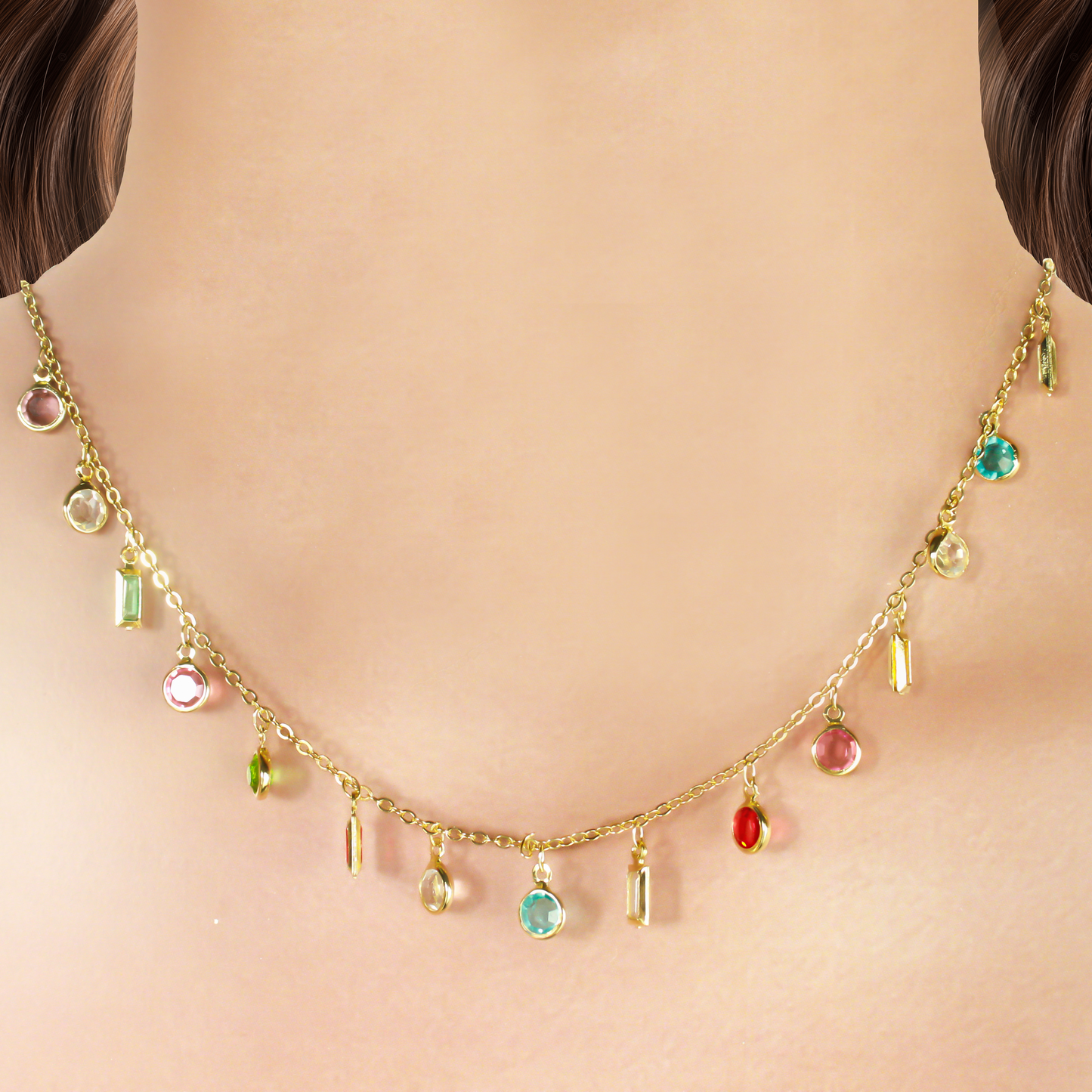 Collar Dorado Cristales de Colores Chapa de Oro 1N1