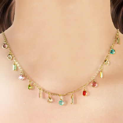 Collar Dorado Cristales de Colores Chapa de Oro 1N1