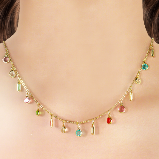 Collar Dorado Cristales de Colores Chapa de Oro 1G3