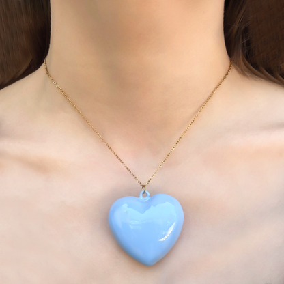 Collar Dorado Corazón Grande Azul 2L1