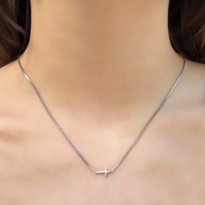 Collar Plateado Cruz Acostada Acero Inoxidable  3G1