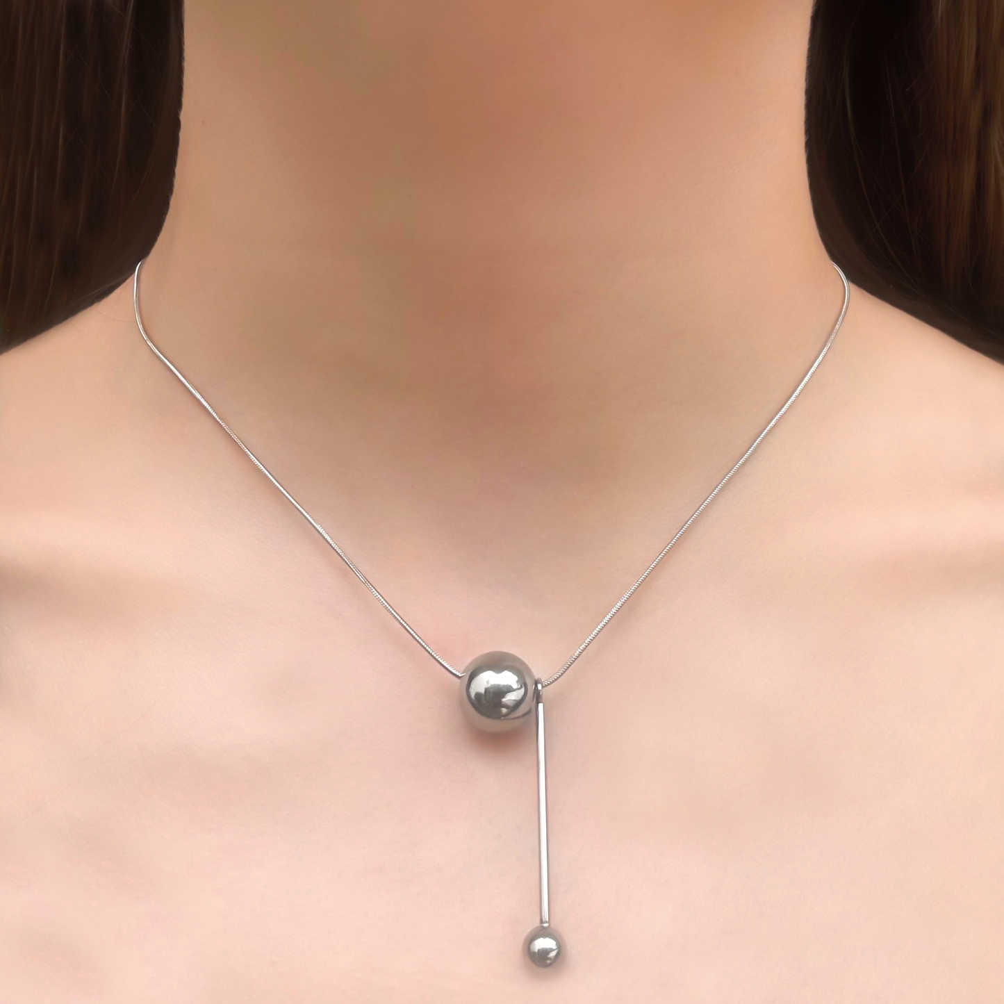 Collar de Esferas Plateado Acero Inoxidable  1U8