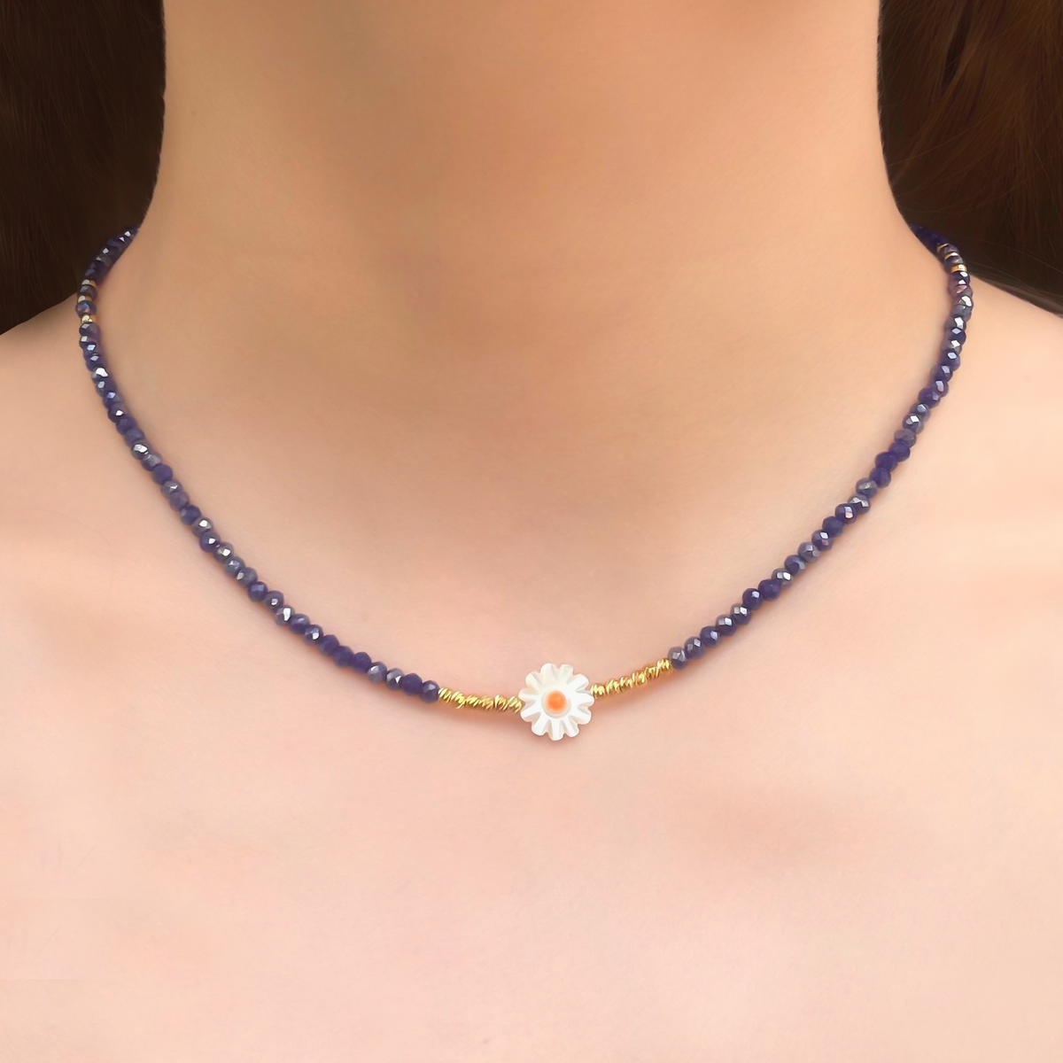 Collar Cuentas Acristaladas Margarita  Acero Inoxidable