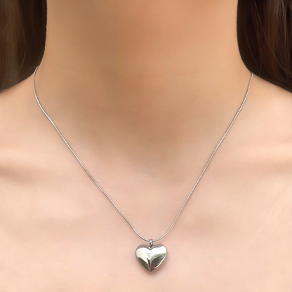 Collar Corazón Plateado Acero Inoxidable 1E5
