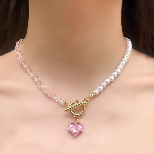 Collar Blanco y Rosa Corazón 1v6