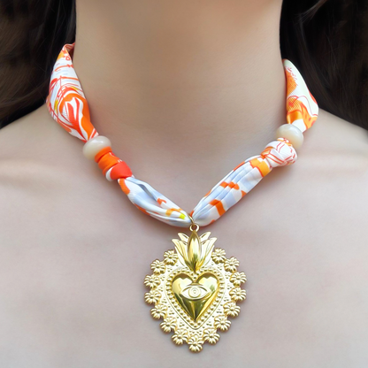 Collar Cinta Estampada Corazón Gde Acero Inoxidable 4E26