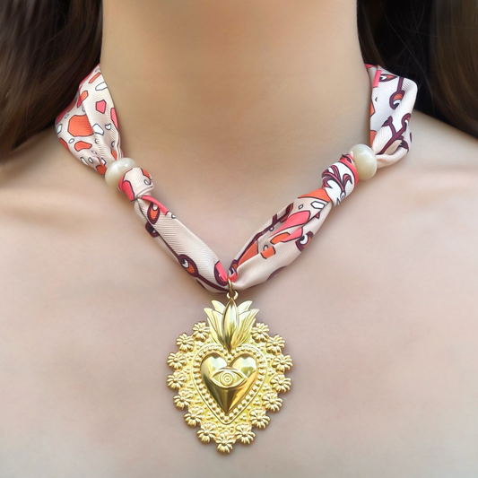 Collar Cinta Estampada Corazón Gde Acero Inoxidable 4E30