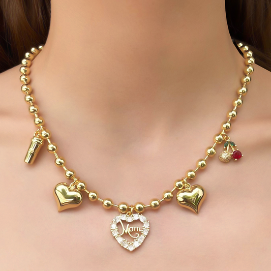 Collar Dorado Bolitas y Charms
