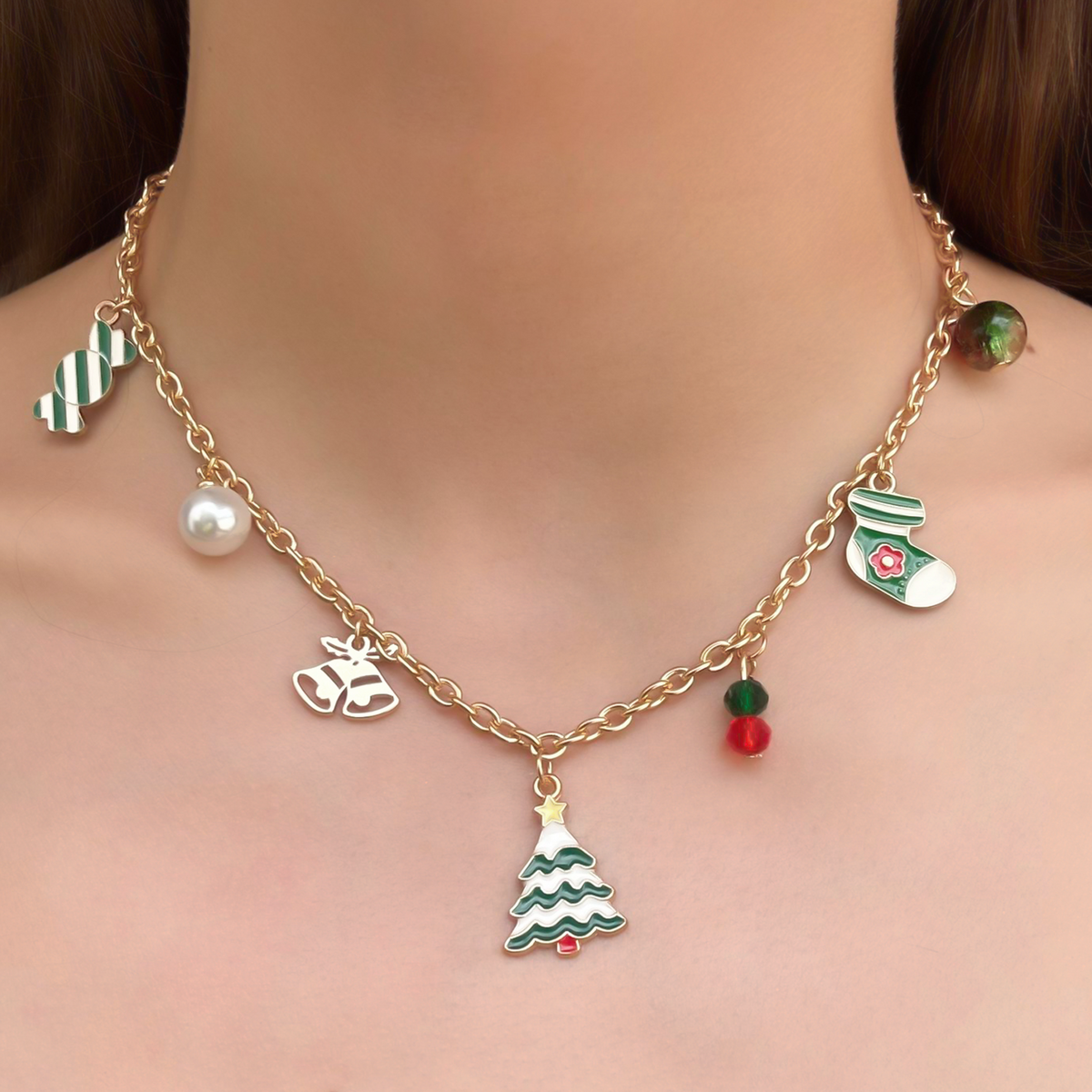 Collar Dorado Charms Navidad