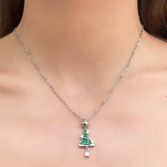 Collar Plateado Arbol Navidad Zirconias
