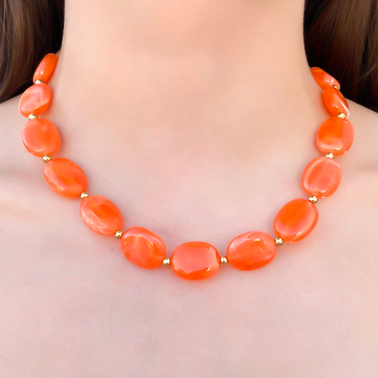 Collar Dorado Cuentas Naranja Acero Titanio