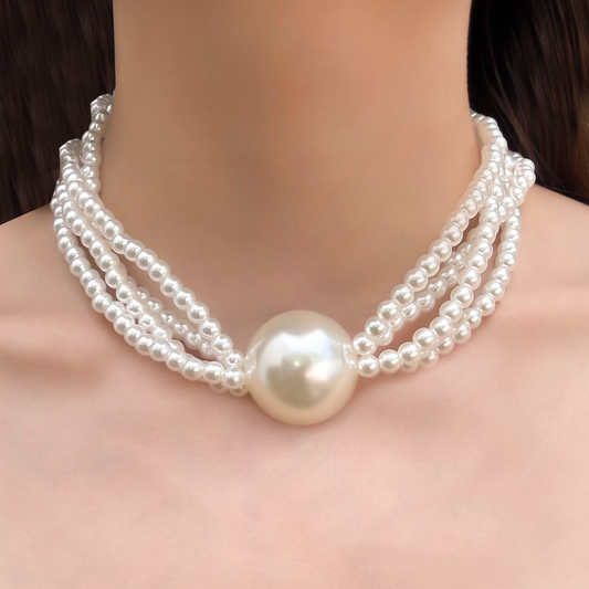 Collar Gargantilla Bolas y Bolitas Blancas 4E16