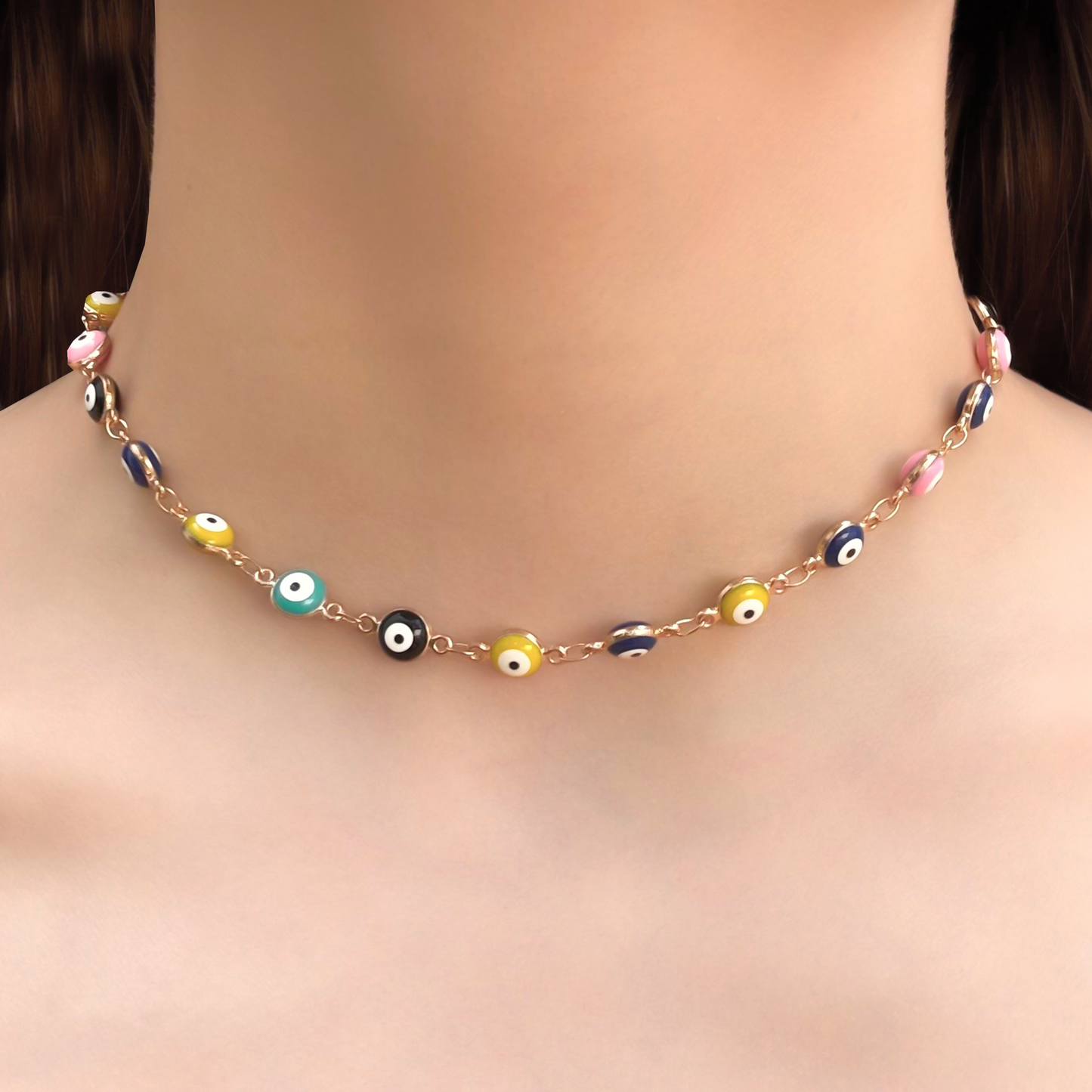 Collar Choker Ojos de Colores Acero Inoxidable  1j8