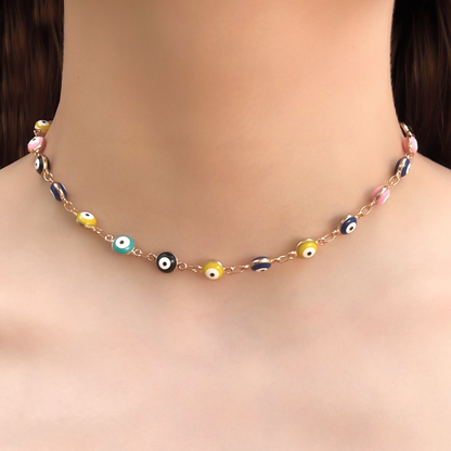 Collar Choker Ojos de Colores Acero Inoxidable  1j8