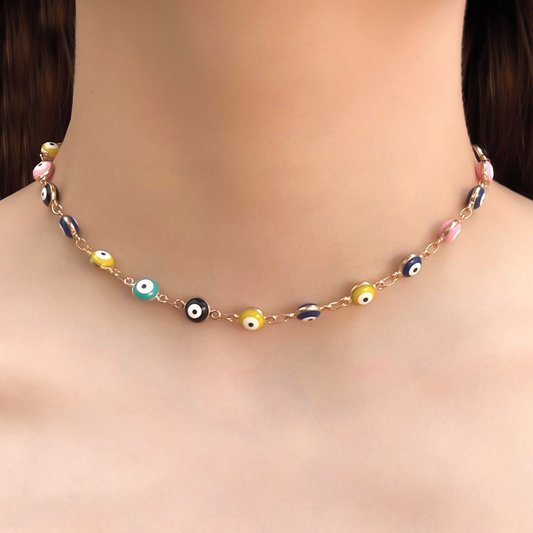 Collar Choker Ojos de Colores Acero Inoxidable  1j8