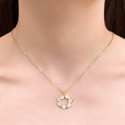Collar Dorado Aro Mariposas y Zirconias Chapa de Oro Az439