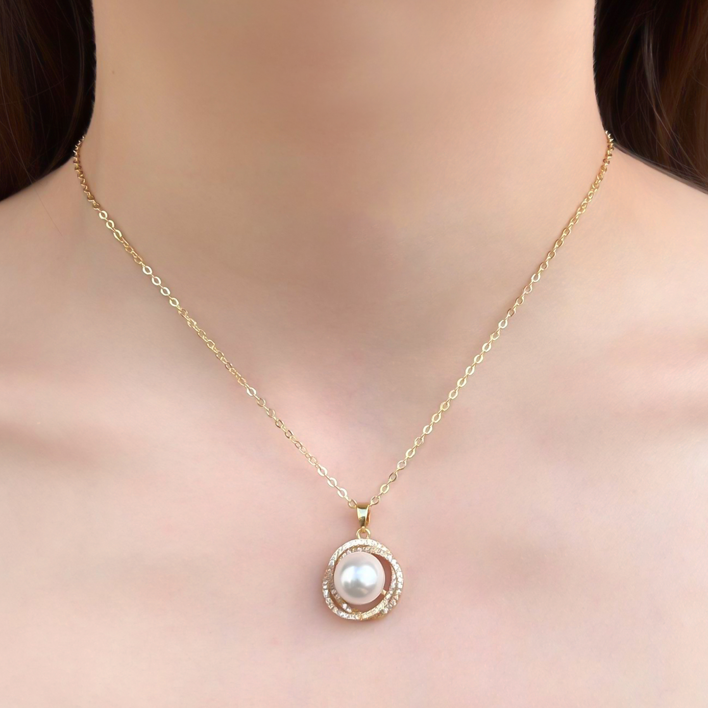 Collar Dorado Perla Brillante  Chapa de Oro 1L7