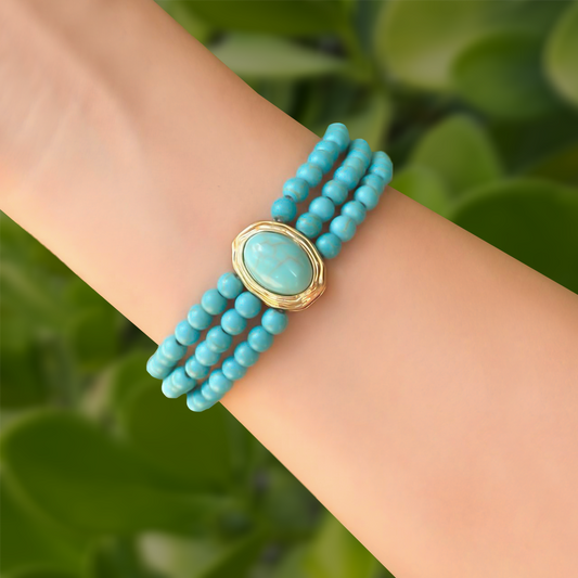 Pulsera Turquesa Cuentas de Piedra 4E32