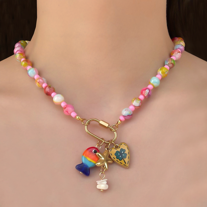 Collar de Colores Clip Pez Estrella Corazón Acero de Titanio 1AA7