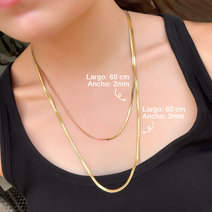 Collar Dorado Cadena Larga Plana Acero Inoxidable