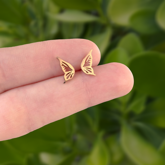 Aretes Oro Rosa Mini Alas Acero Inoxidable 1D3