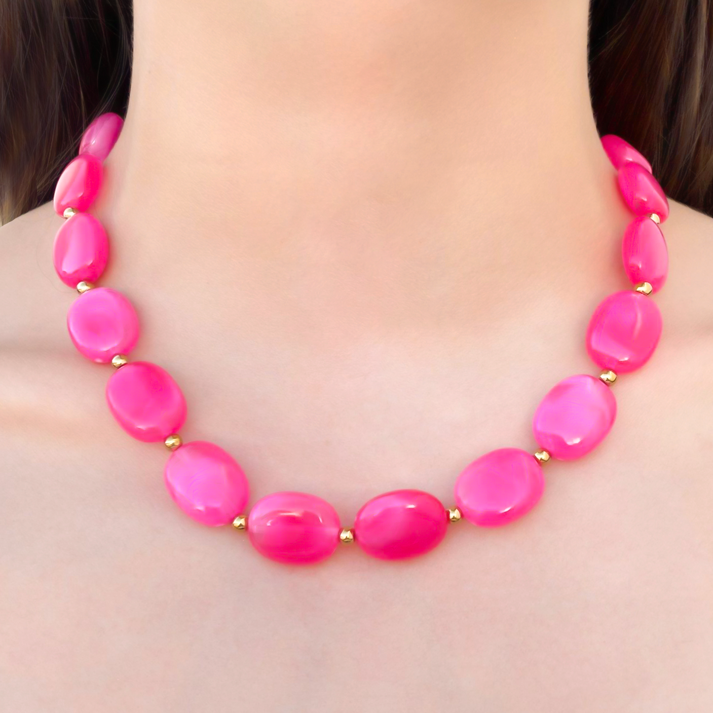 Collar Dorado Cuentas Fiusha Acero Titanio