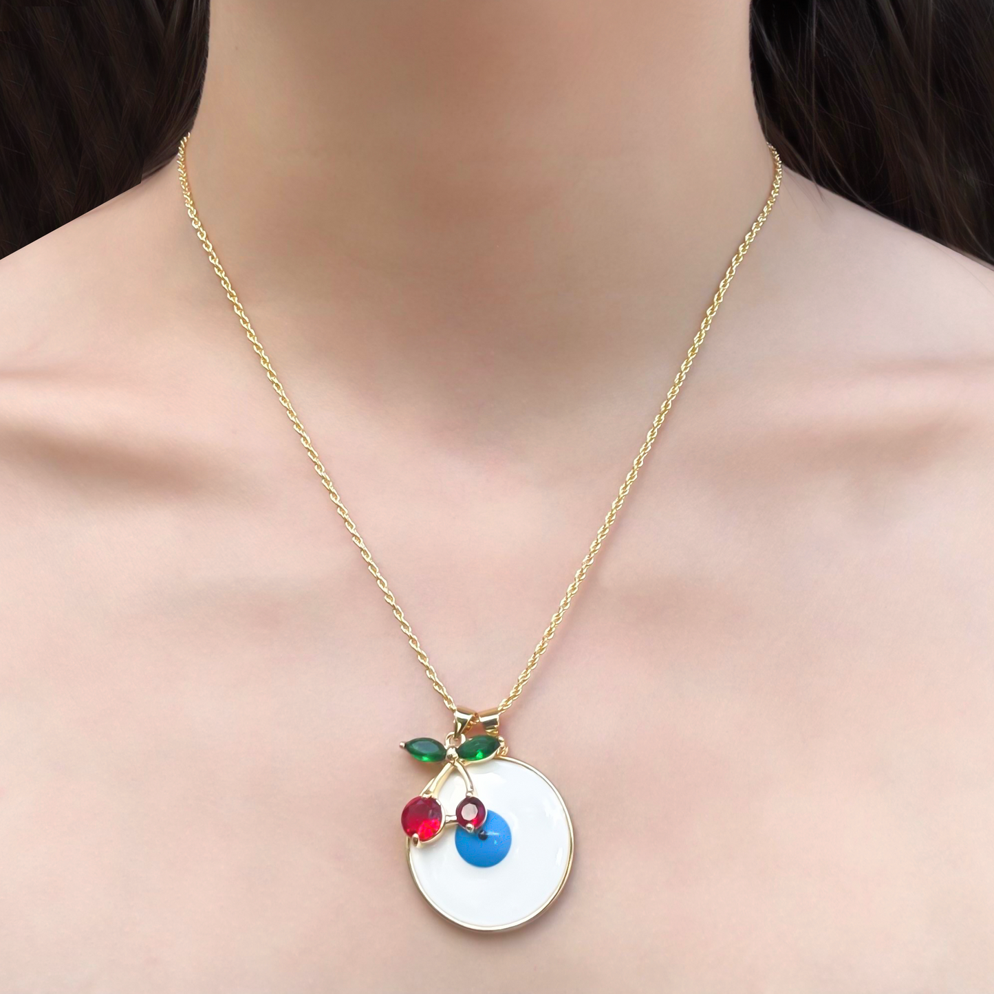 Collar Dorado Ojo Cerezas Chapa de Oro  1R5