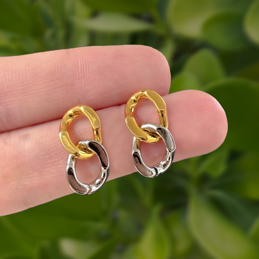 Aretes Oro-Plata Cadena   1F3