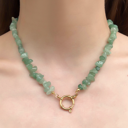 Collar Dorado Piedras Naturales Verdes Acero Inoxidable