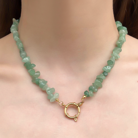 Collar Dorado Piedras Naturales Verdes Acero Inoxidable