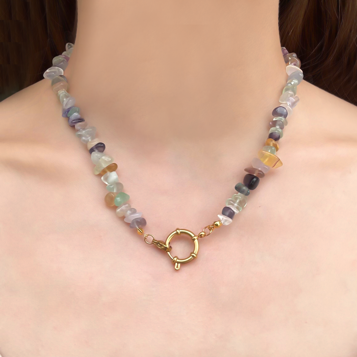Collar Dorado Piedras Naturales Acero Inoxidable