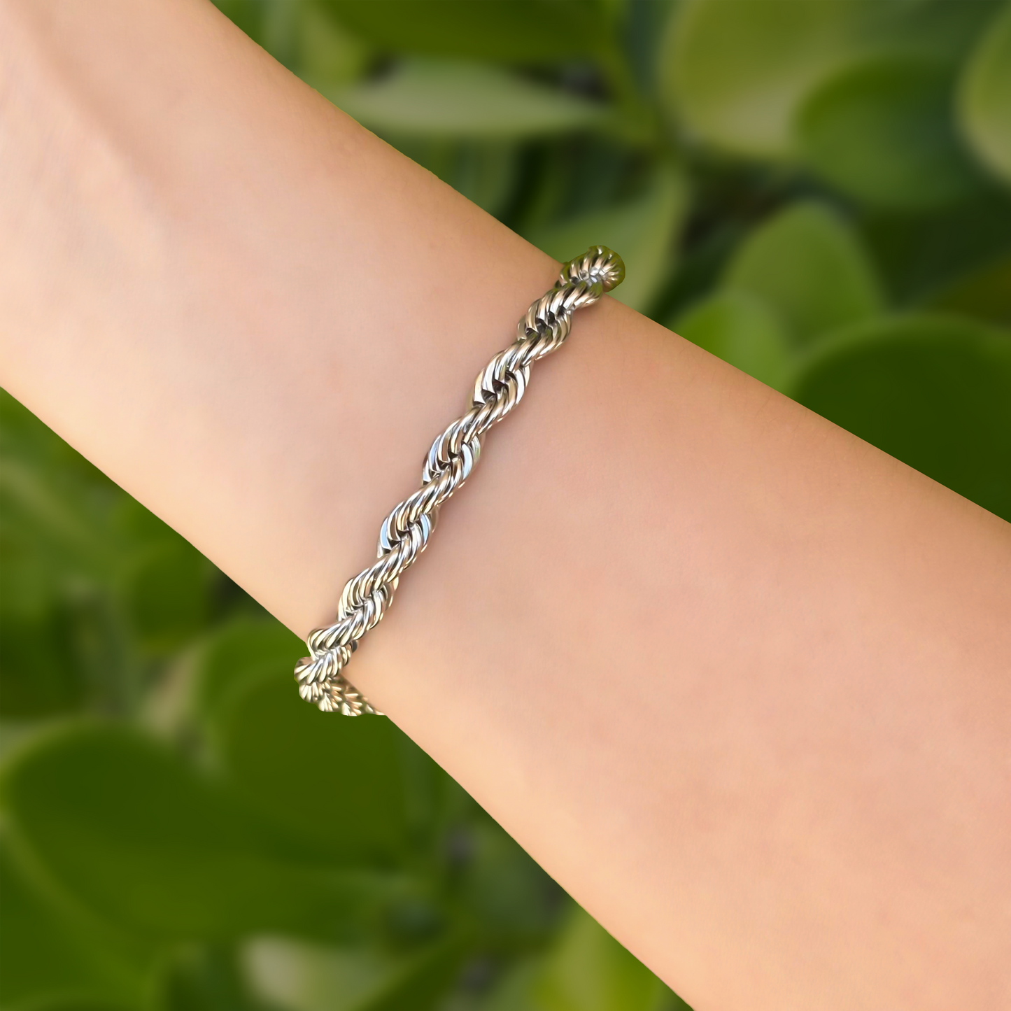 Pulsera Plateada Enlazada Acero Inoxidable 1F6