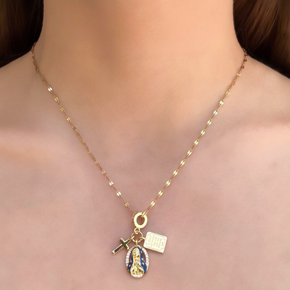 Collar Dorado Virgen Medalla Cruz  Acero de Titanio 3H4