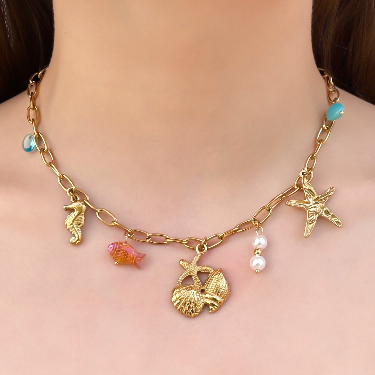 Collar Dorado Charms de Verano Acero de Titanio  C677