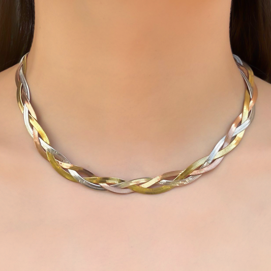 Collar Trenzado 3 Tonos Acero Inoxidable  2C4