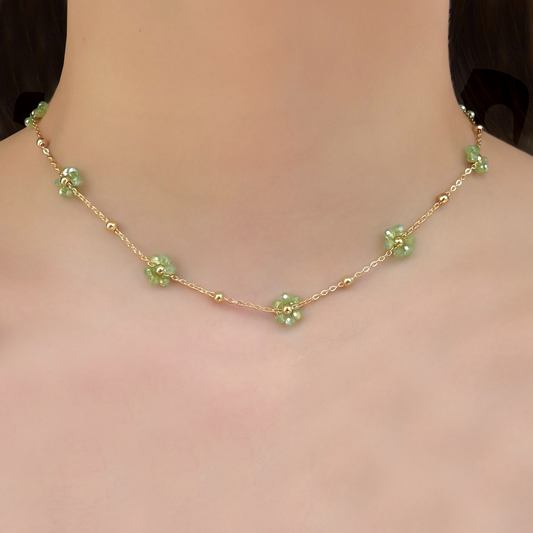 Collar Flores de Cristal  Acero Inoxidable 3B1