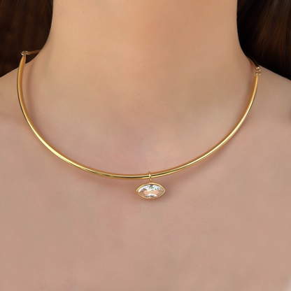 Collar Dorado Con Zirconia Oval Acero inoxidable 2BB3
