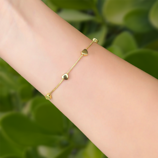 Pulsera Dorada Corazones Chapa de Oro 1W2