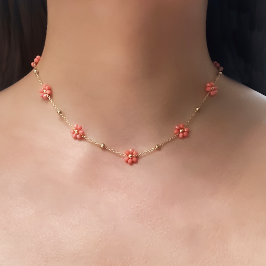 Collar Flores de Cristal  Acero Inoxidable 3J3