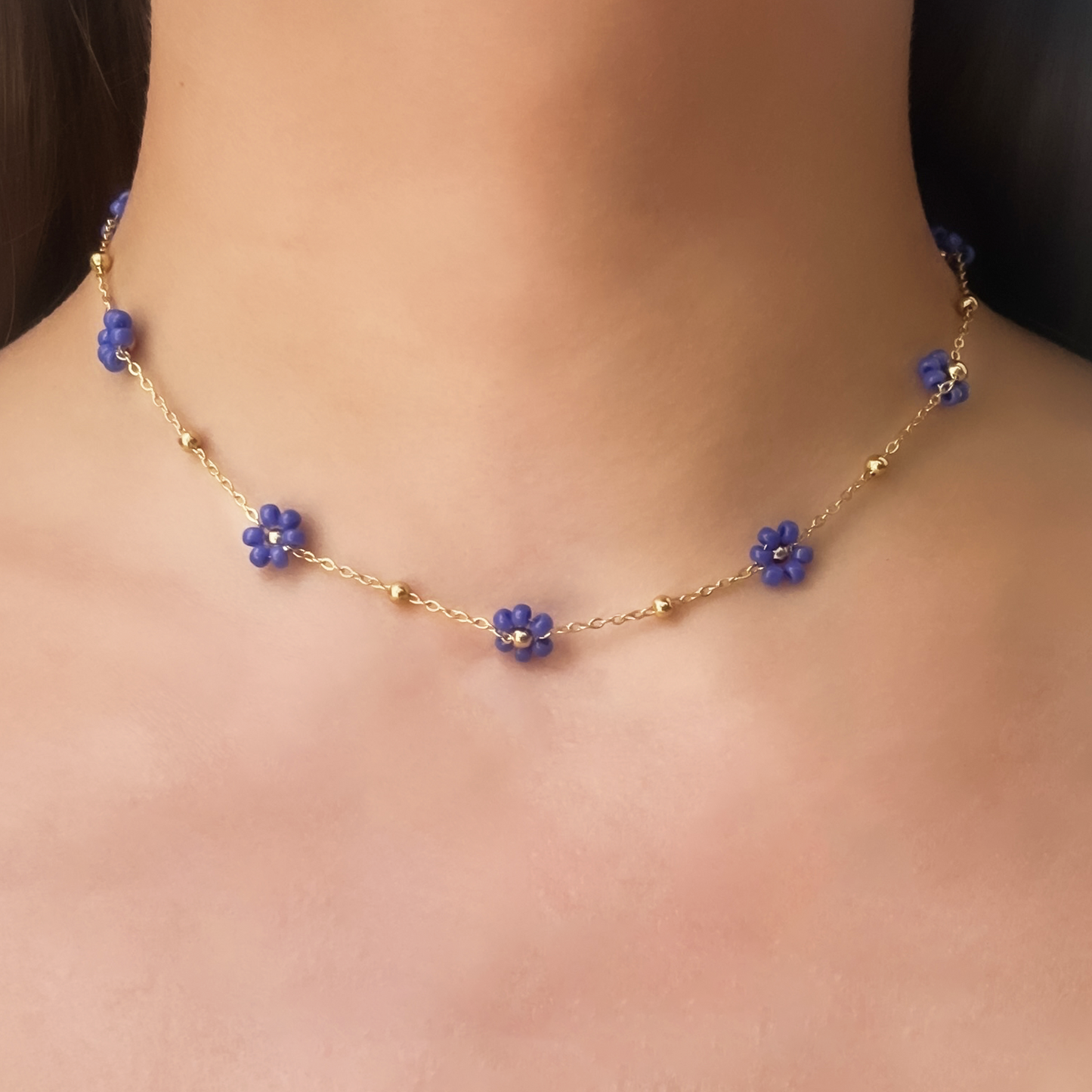 Collar Flores de Cristal  Acero Inoxidable 1X1